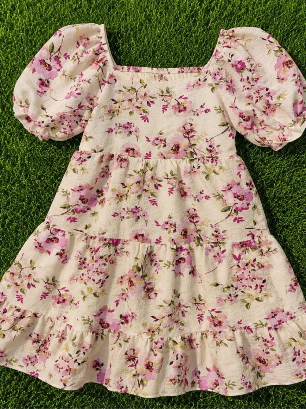 Lilt Cream Pink Floral Puff Sleeve Dress Size 7